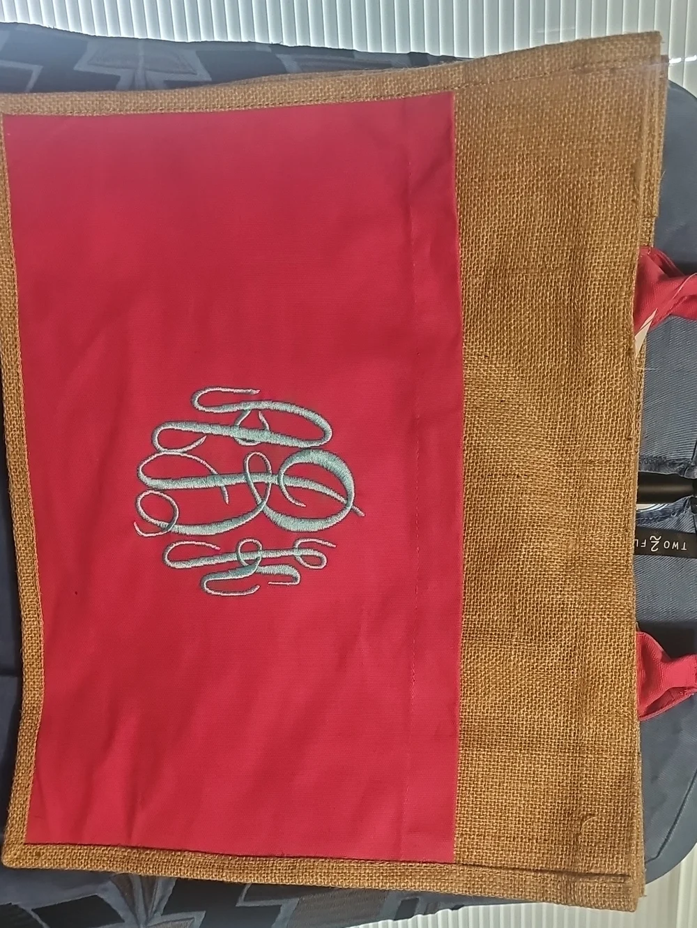 Monogrammed Pink& Natural Burlap Tote Bag